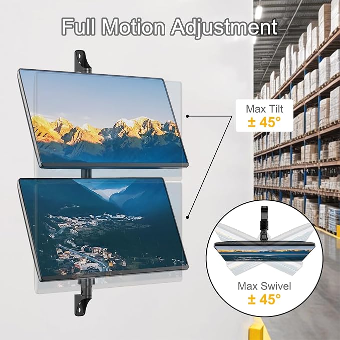 PUTORSEN Dual Monitor Wall Mount for 17-32 inch,Holds 19.8 lbs per Monitor | Vertical Stacked Monitor Wall Mount,32 Inch Extra Long Pole for Wide Height Adjustment,VESA 75x75/100x100mm,Black - Image 4