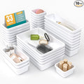 33 PCS Drawer Organizer Set, 4 Size Makeup Drawer Divider Organizer With Non-Slip Pads, Interlocking Plastic Storage Bins for Office,Jewelry Vanity,Gadgets, Bathroom,Kitchen, White by StoreHappily