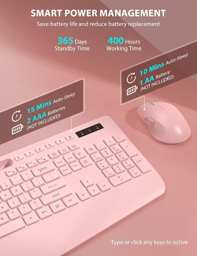 Wireless Keyboard and Mouse Combo - Full-Sized Ergonomic Keyboard with Wrist Rest, Phone Holder, Sleep Mode, Silent 2.4GHz Cordless Keyboard Mouse Combo for Computer, PC, Laptop, Mac, Windows -Trueque - Image 5