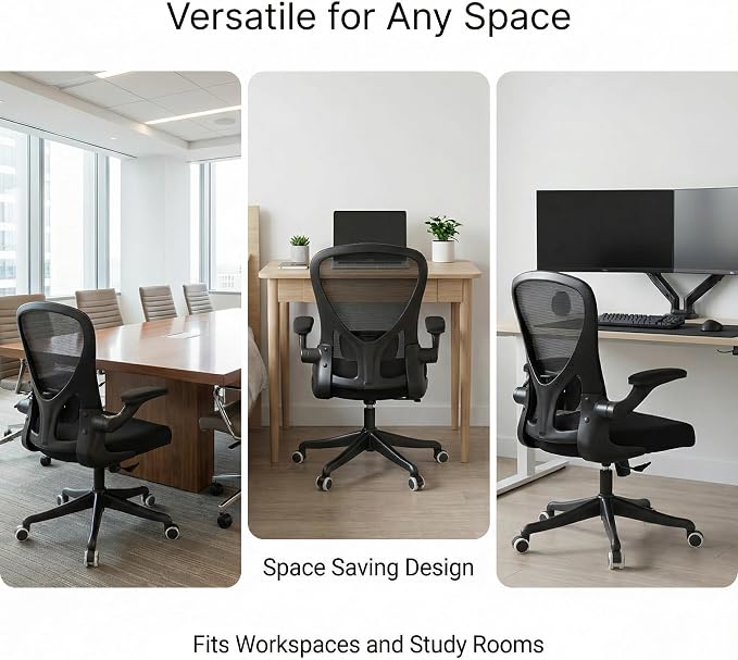 Monhey Ergonomic Office Chair, Adjustable Lumbar, Black | Breathable Mesh, Warm Taupe,Flip-up Arms, Height Adjustable, Rocking Swivel, Home Office - Image 6
