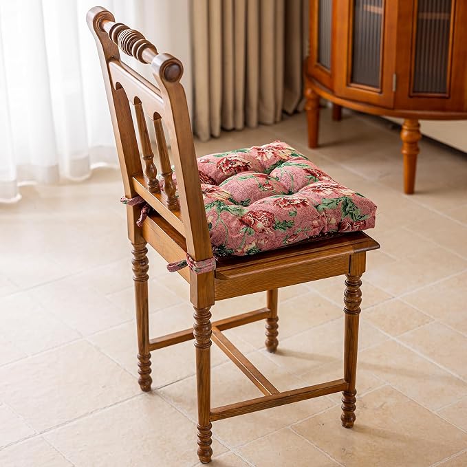 vctops Farmhouse Floral Print Chair Cushions with Ties U-Shaped Soft Comfortable Chair Pads Non Slip Seat Cushions for Indoor Dining Room and Kitchen Chairs (Flower C,16"x16") - Image 3