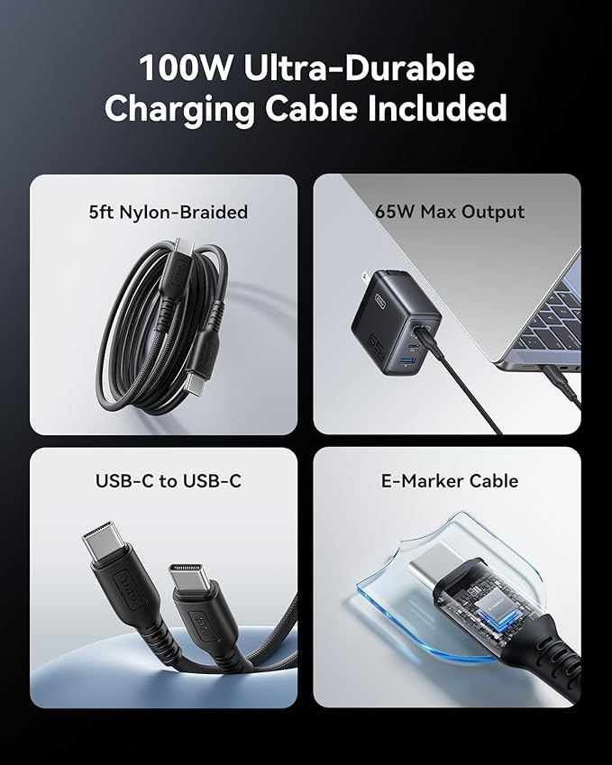 INIU 65W USB C Charger, 3-Port GaN Fast Charging Block with 5ft 100W Cable | Advanced Protection, Foldable Travel Charger, GaN Tech, 3-Port, Adapter for MacBook Pro Air Neo Laptop iPhone 17 Samsung etc - Image 5
