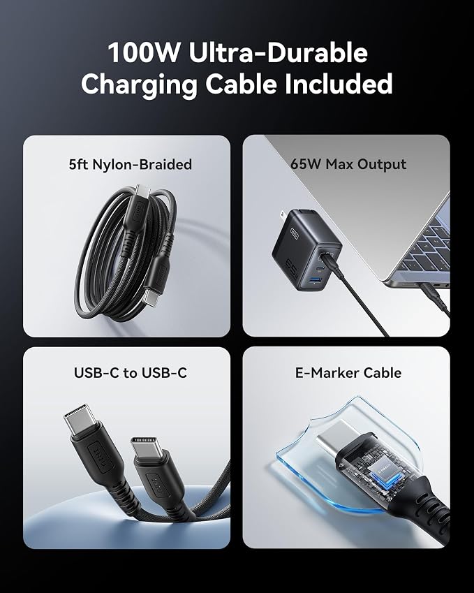 INIU USB C Charger, 3-Port 65W PD GaN Charger, Compact Foldable USB C Wall Charger Block for MacBook Pro/Air, Dell XPS 13, iPad Pro, Samsung Galaxy S23, Note 20/10+, iPhone 16/15/14 - Image 5