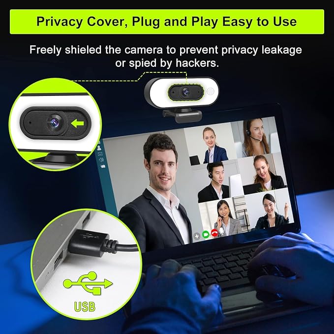 ToLuLu 1080P Full HD Webcam with Ring Light Microphone Streaming Web Camera | for PC Mac Laptop Desktop, USB Computer Webcam with Privacy Cover and Tripod for Zoom Meeting Skype Teams Twitch - Image 6