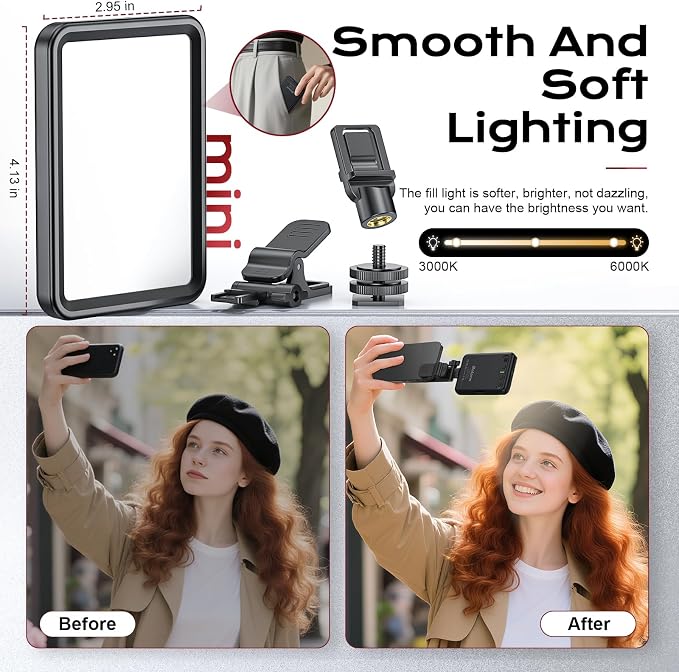 Rechargeable Soft Selfie Light for Phone, Camera, Laptop, 4-14H Battery Portable LED Light for Pictures, Phone Light Clip for Selfie, Vlog, TikTok, Makeup, Video Conference Black | 4-14H Battery Portable LED Light for Pictures, Phone Light Clip for Sel... - Image 5