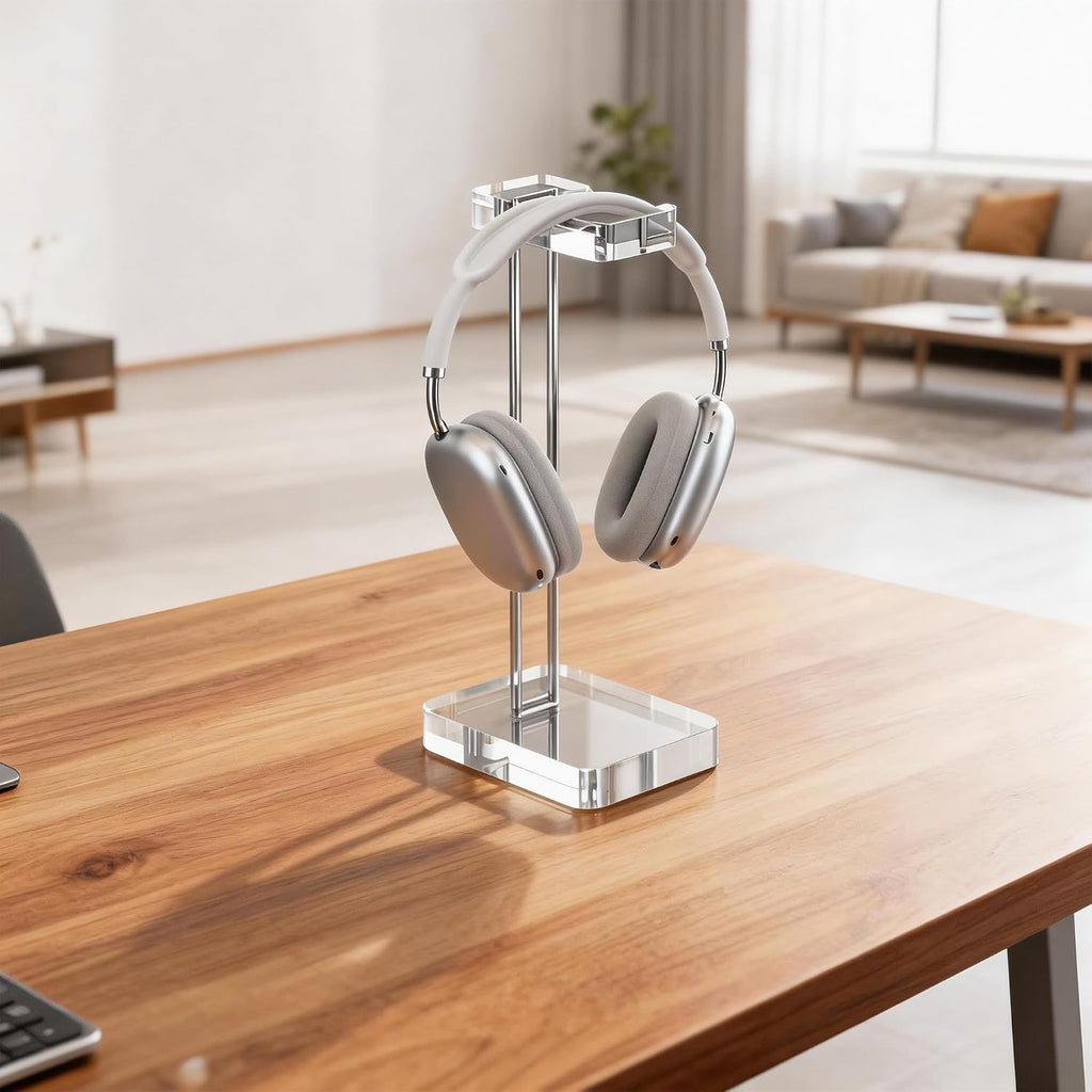 Headphone Stand Headset Holder for Desk, Solid Christal-Clear Acrylic with Silver Hardware Earphone Hanger for Gaming Room Office Accessories - Image 7