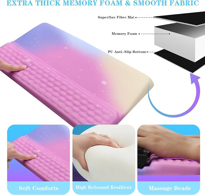 Computer Keyboard Stand with Wrist Rest, Ergonomic Tilted Keyboard Holder - Keyboard Riser with Wrist Pad - Keyboard Tray Support for Office Home - Starry Pink - Image 5