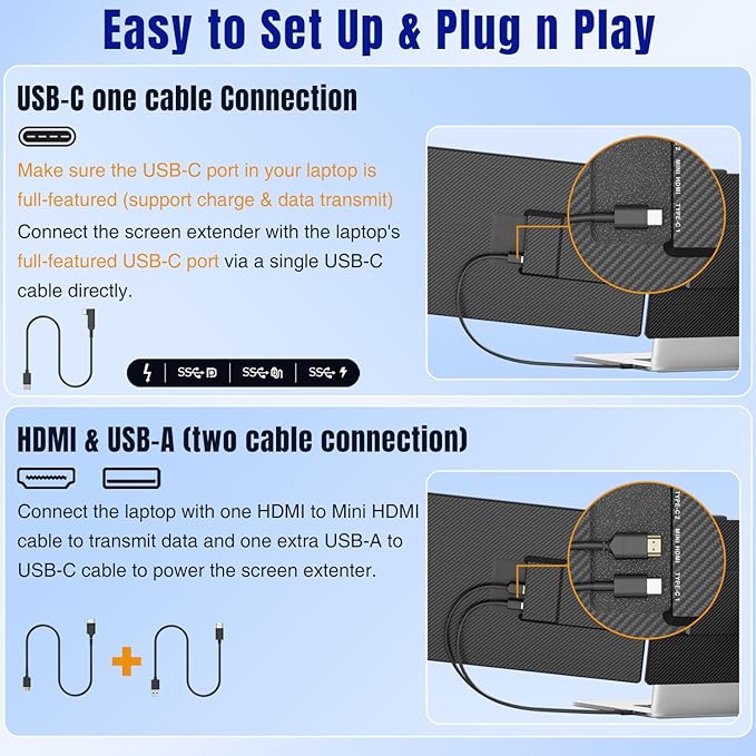 KEFEYA Laptop Screen Extender 14", FHD 1080P IPS Laptop Monitor Extender, Portable Monitor for Laptops 13-17" with USB-C/HDMI Port, Plug n Play for Windows/Mac/Android/Switch/PS5 - Image 4