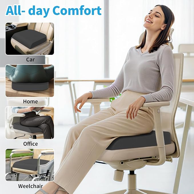 TranquilRelax 2XL Memory Foam Seat Cushion for Office Chair, 3.7-Inch, Gray | Medium-firm Support for Long Sitting, Washable Mesh Cover, Non-slip Base, Perfect for Car Seats & Short Drivers - Image 5