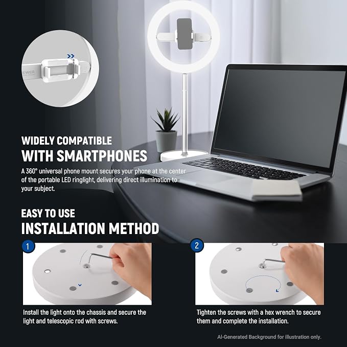 NEEWER Entry Level Version 10" 7W LED Selfie Ring Light with Desk Stand/Phone Holder/3 Modes, CRI85+ 3000mAh Rechargeable Video Conference Lighting for iPhone Streaming Video Recording Makeup, N17 - Image 6