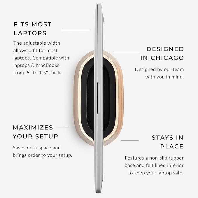 HumanCentric Vertical Laptop Stand in Black Walnut Wood, Adjustable | Upright Adjustable Holder & Dock, Fits MacBook Pro & Laptops .5" to 1.5", Clamshell Compatible, Laptop Vertical Stand - Image 6