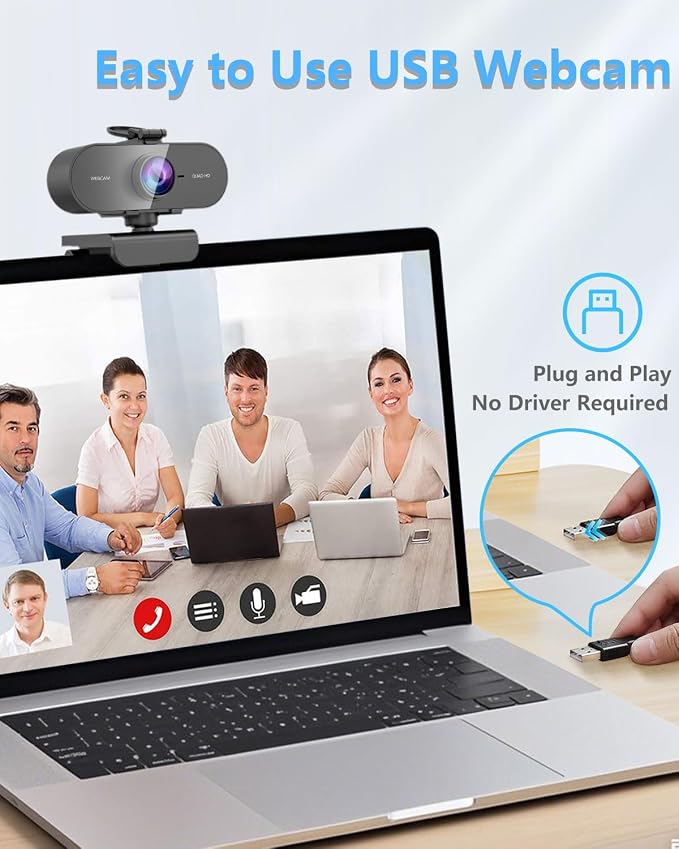 2K Webcam for PC Mac Laptop with Microphone,Full HD Web Cam for Streaming with Privacy Cover Sliders,USB C Web Camera for Desktop Computer Monitor,External Small Best Webcam For Microsoft Teams Gaming - Image 7