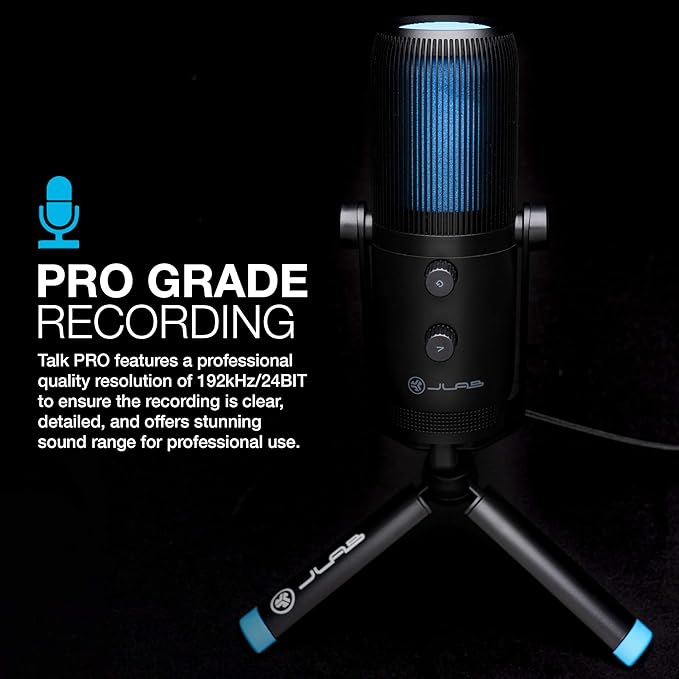 JLab Talk Pro USB Microphone, USB-C Output, Cardioid, Omnidirectional, Stereo, Bidirectional, 192k Sample Rate, 20Hz-20kHz Frequency Response, Volume, Gain Control, Quick Mute, Plug & Play - Image 3
