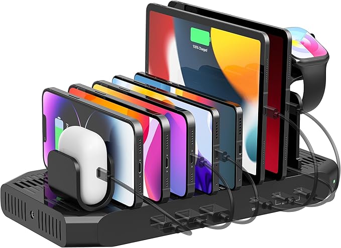 Unitek USB C Charging Station for Multi-Devices, Charger Dock with 2xPD 20W | Type C Charging Station for Multiple Devices, 6 IN 1 Fast Charger Organizer Dock for iPhone iPad Android Tablets All Charging by Unitek