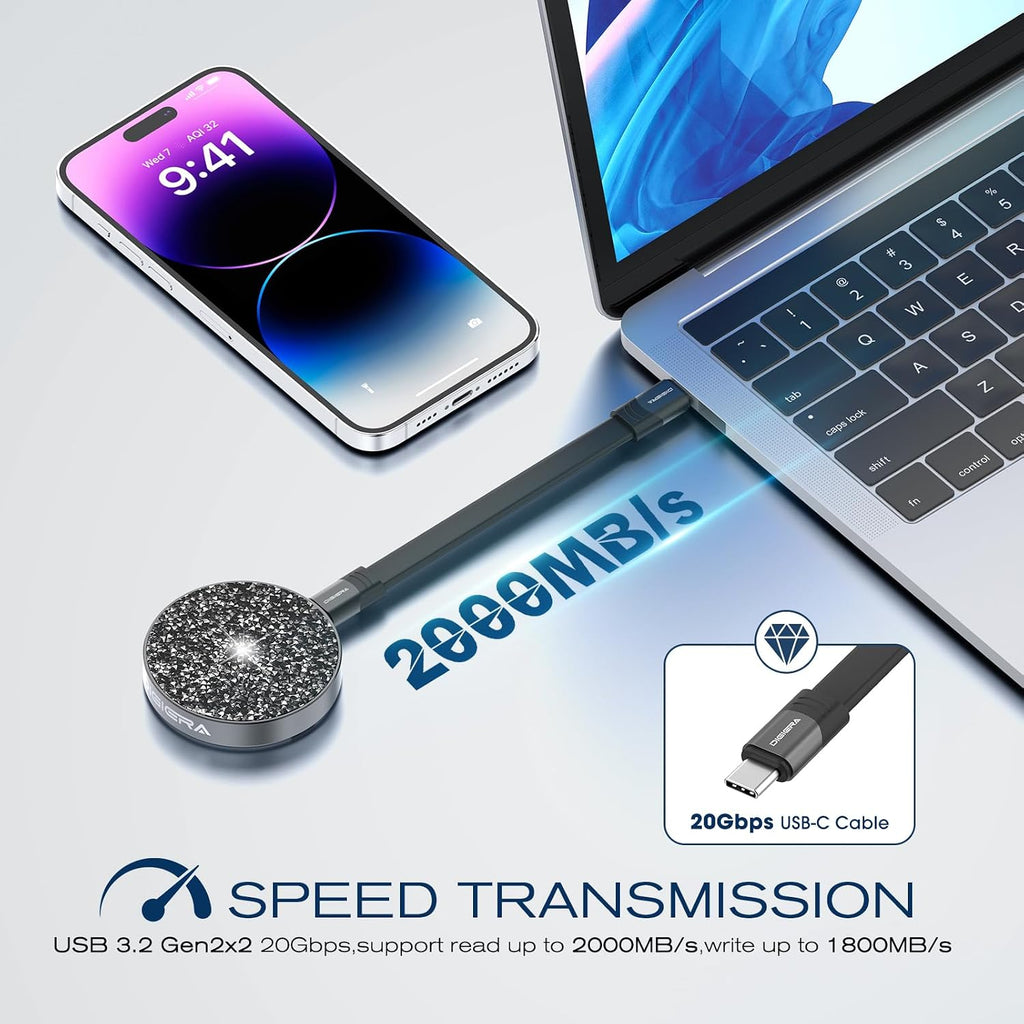 DIGIERA 1TB Magnetic Portable SSD, USB-C 3.2 Gen 2x2 External Solid State Drives Speeds Up to 2000MB/s, Compact & Durable Compatible with iPhone 15/16/17 Series and Other USB-C Devices, Diamond Black - Image 4