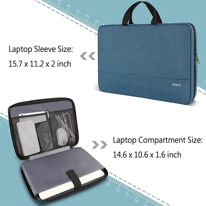 Ytonet Laptop Sleeve Case 16 Inch 15-15.6 Inch, Carrying Case with Handle | Compatible with HP Dell Lenovo Asus Notebooks, Laptop Cover, Water Resistant, Slim, TSA, Gifts for Men Women, Deep Teal - Image 3