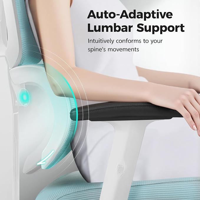 Ergonomic Office Chair High Back Desk Chair with Lumbar Support, Breathable Mesh Computer Chair with Adjustable Armrests Height, Reclining Swivel Big and Tall Gaming Chair for Home Office(Light Blue) - Image 5