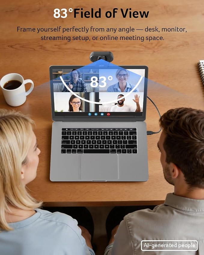 Acer 1080p Webcam USB Plug and Play Webcam for PC with Noise Cancellation Microphones Computer Camera for Desktop Streaming Gaming Online Meeting Wide Angle Privacy Cover A-to-C Adapter Easy Setup - Image 6