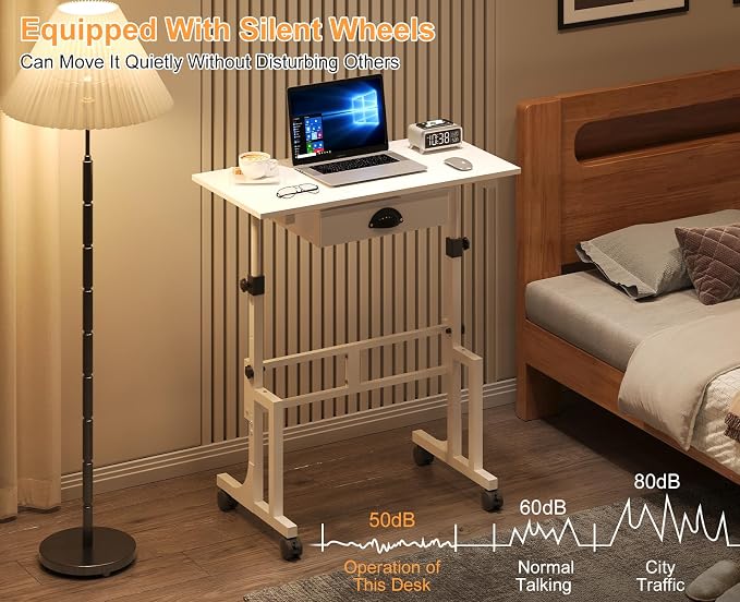 Cidaziya Adjustable Height Standing Desk for Walking Pad Treadmill, Portable Rolling Desk for Laptop with Drawer, Small Moblie Sit to Stand Desk On Wheels with Stiffener for Home Office Dorm Bedroom - Image 9