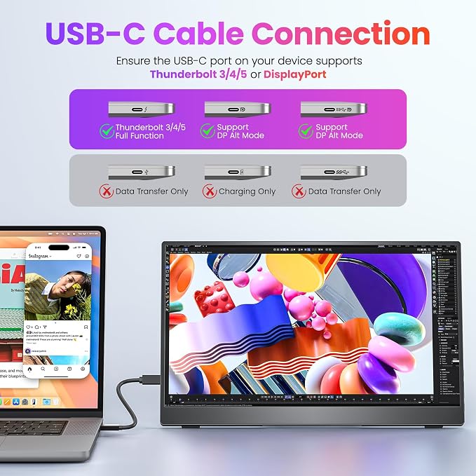 Upperizon Portable Monitor 15.6 inch FHD 87% sRGB 60Hz IPS HDR HDMI USB-C Travel Monitor for Laptop MacBook PC Surface PS5 Xbox, External Display with Kickstand & Speakers, VESA Compatible - Image 2