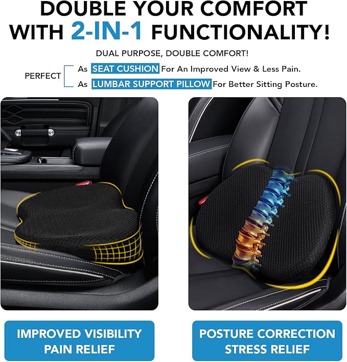 kingphenix Wedge Car Seat Cushion, Memory Foam Pad for Driving Comfort | High-Density Memory Foam Seat Cushion, 4D Breathable Mesh & Non-Slip Bottom for Long Drive Comfort & Office Use, X - Black - Image 2