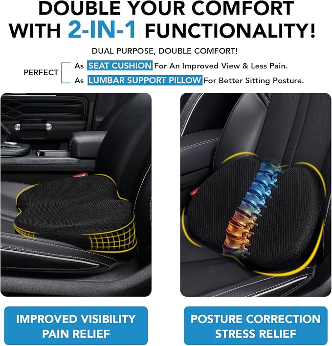 kingphenix Wedge Car Seat Cushion, Memory Foam Pad for Driving Comfort | High-Density Memory Foam Seat Cushion, 4D Breathable Mesh and Non-Slip Bottom for Long-Drive Comfort and Office Use, Black - Image 2