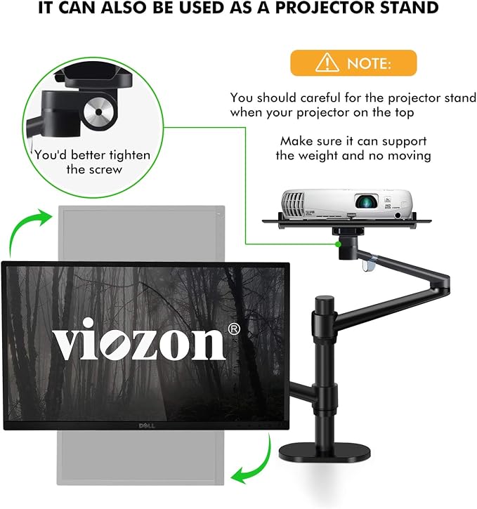 Viozon Monitor and Laptop Mount, 2-in-1 Adjustable Dual Arm Desk Mounts Single Desk Arm Stand/Holder for 17 to 32 Inch LCD Computer Screens, Extra Tray Fits 12 to 17 inch Laptops (Black) - Image 7