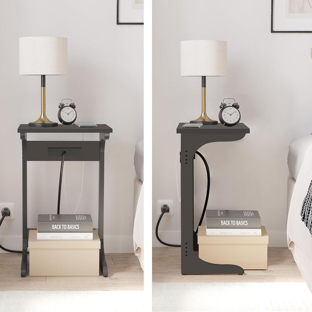 TUTOTAK C Shaped End Table with Charging Station, Side Table, Couch Table for Small Spaces, Tv Tray Table with 2 USB Ports and Outlets, Living Room, Bedroom TB01BK044 - Image 5