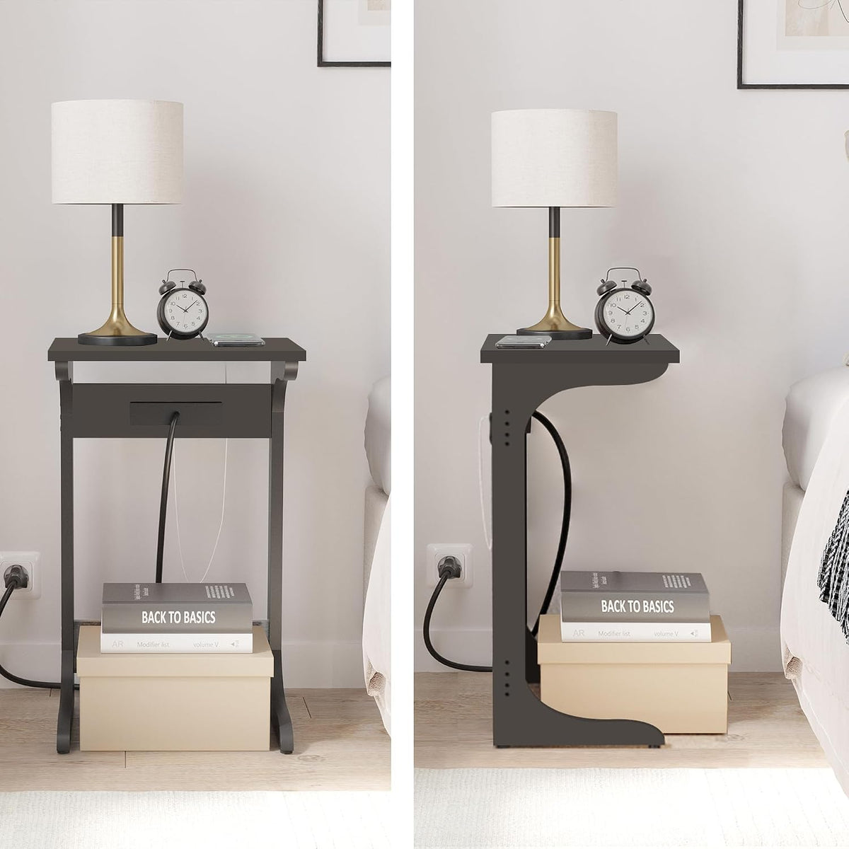 TUTOTAK C Shaped End Table with Charging Station, Side Table, Couch Table for Small Spaces, Tv Tray Table with 2 USB Ports and Outlets, Living Room, Bedroom TB01BK044 - Image 5