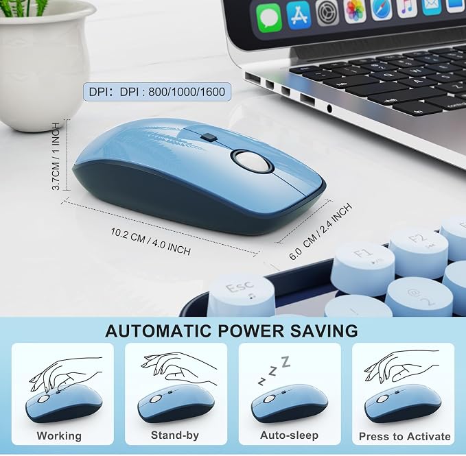 Wireless Keyboard and Mouse Combo - 2.4G Full-Sized Cute Colorful Mouse and Keyboard with 104 Round Keys Retro Typewriter Keyboard for Laptop/Windows/PC - Blue Gradient - Image 4