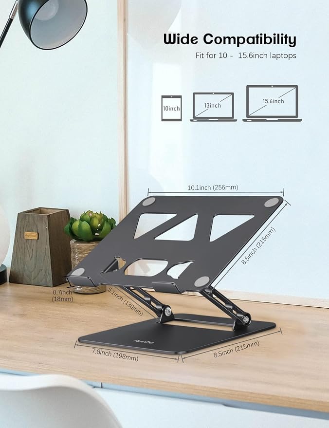 Aoviho Adjustable Laptop Stand for Desk, Portable Laptop Stand Holder and Riser, Foldable Aluminum Notebook Computer Stand for MacBook Air Pro HP Lenovo Dell Samsung Chromebook, 10-15.6 inch, Black - Image 5