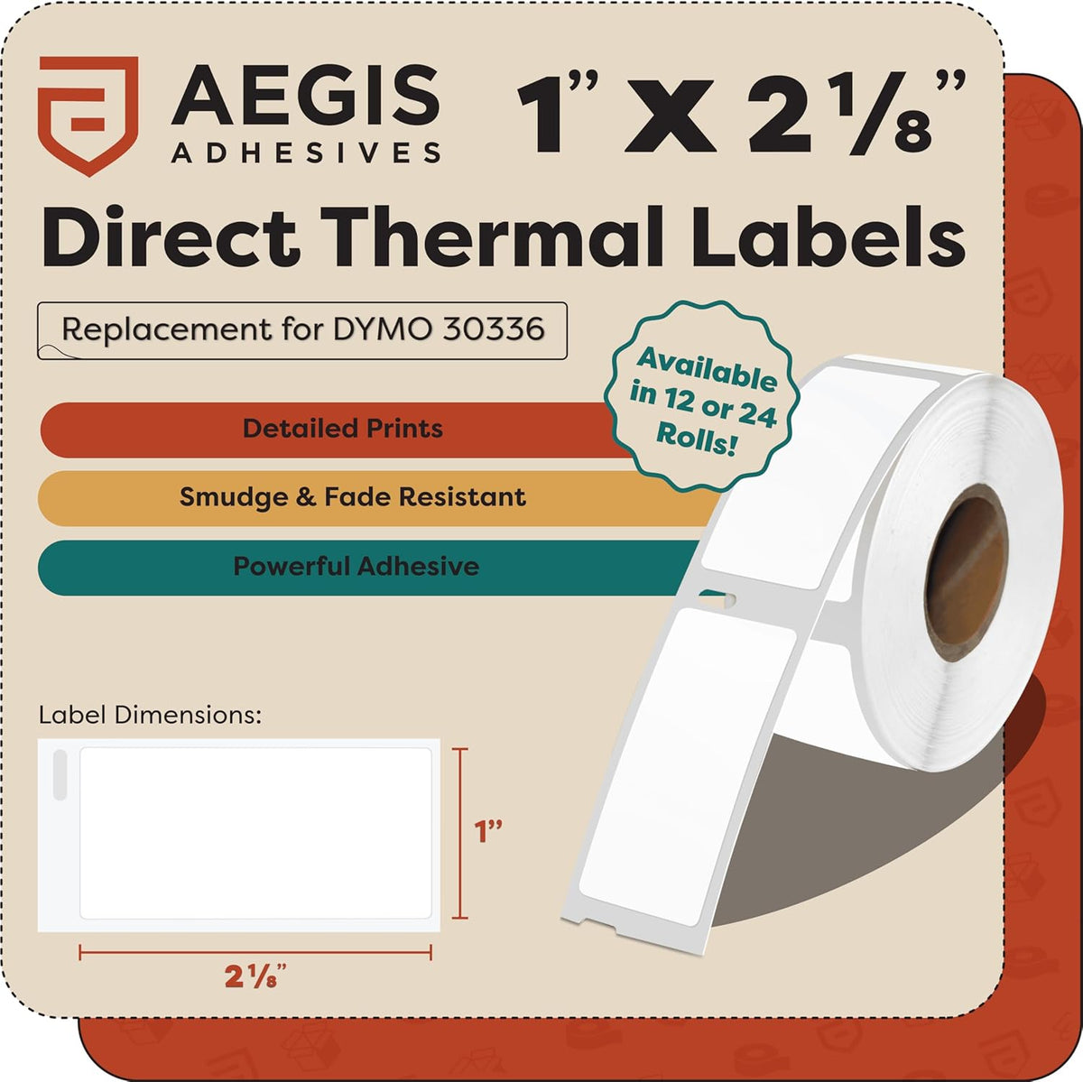 Replacement for DYMO 30336 (12 Rolls, 6000 Labels) 1" X 2 1/8" - Image 2
