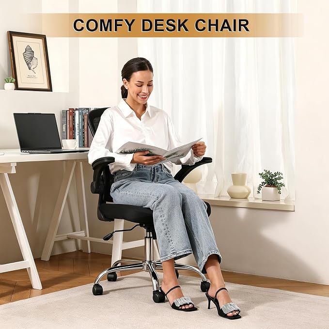 Office Chair|Ergonomic Desk Chairs 330LBS Capacity | Flip-up Armrests,Mesh Computer Chair,High Back,Comfy Work,Adjustable Lumbar Support - Image 2