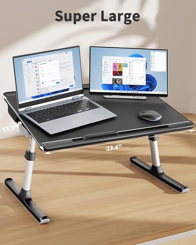 Laptop Lap Desk for Bed, SAIJI X-Large Adjustable Laptop Table | XXL-Extra Large, Foldable Laptop Stand for Bed, with Storage Drawer & Bookstand, for Eating, Working, Gaming, Drawing - Image 2
