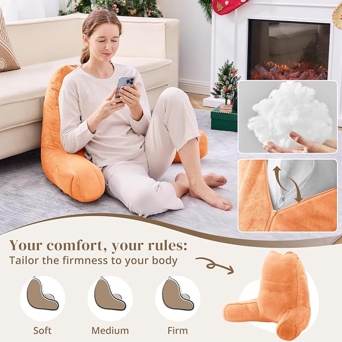 Sasttie Reading Pillow for Bed, Back Pillow for Sitting Up, Orange | 21" Backrest Support Cushion for Couch, Sofa, and Floor, Dorm Essentials, OEKO-TEX, Adjustable Down Alternative Fill - Image 3