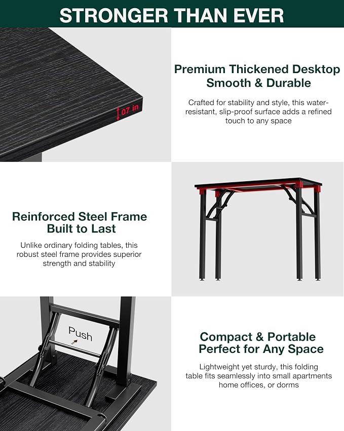Small Folding Computer Desk – 35.8 Inch Portable Table for Craft and Study, Lightweight Desk for Small Spaces, Foldable Laptop Table Built-in AC/USB Outlets for Convenience, Dark Oak - Image 8
