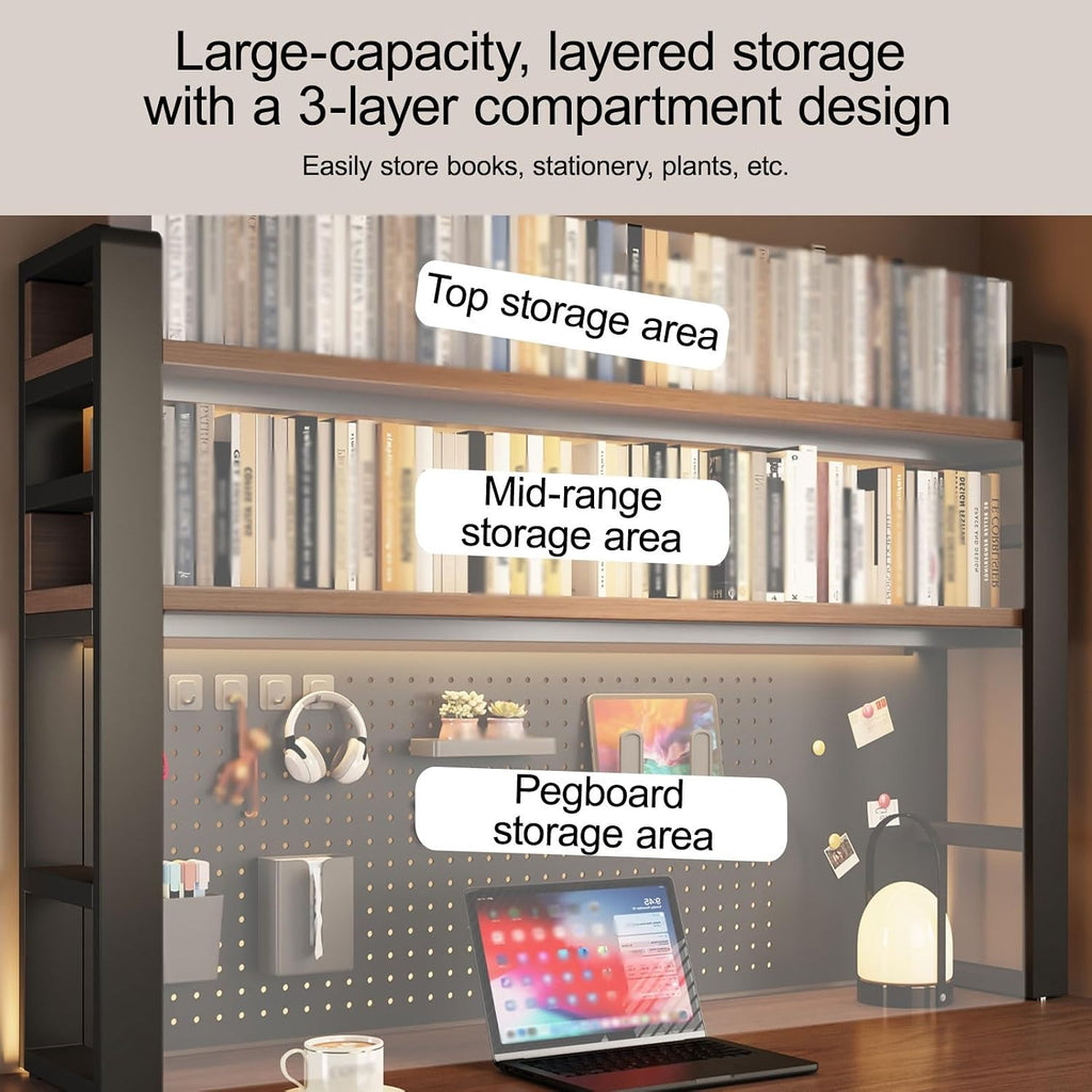 Desktop Bookshelf with Pegboard, Clamp On Desk Shelf, with Multipurpose Design, Dorm Bookshelf, Storage Shelf, for Office Desk Organization(Black,55 * 93cm/21.7 * 36.6in) - Image 3