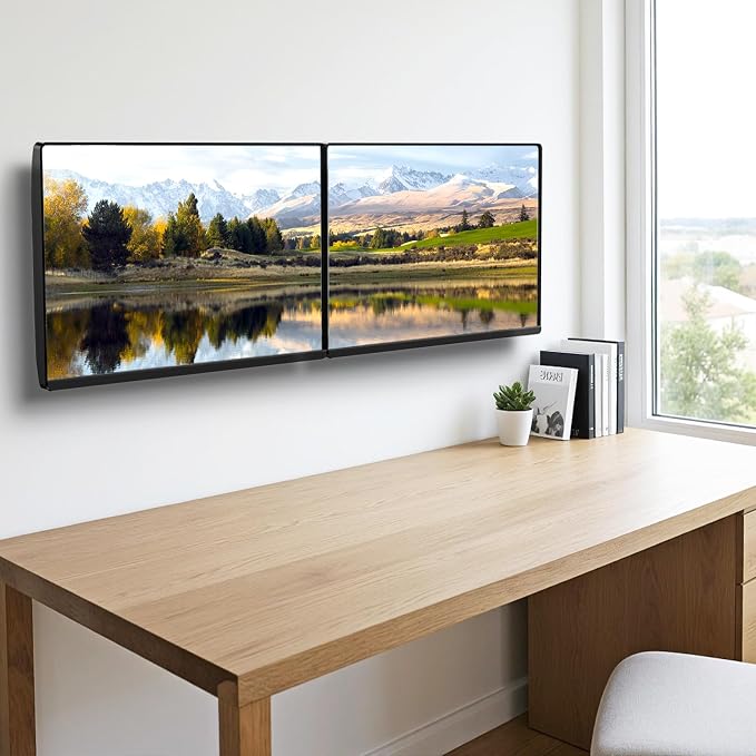 Dual Monitor Wall Mount, Horizontal Assembly Mount for 2 Monitor Screens up to 35 inches, Max. 10kg per Arm, VESA 75x75/100x100mm,Black - Image 7