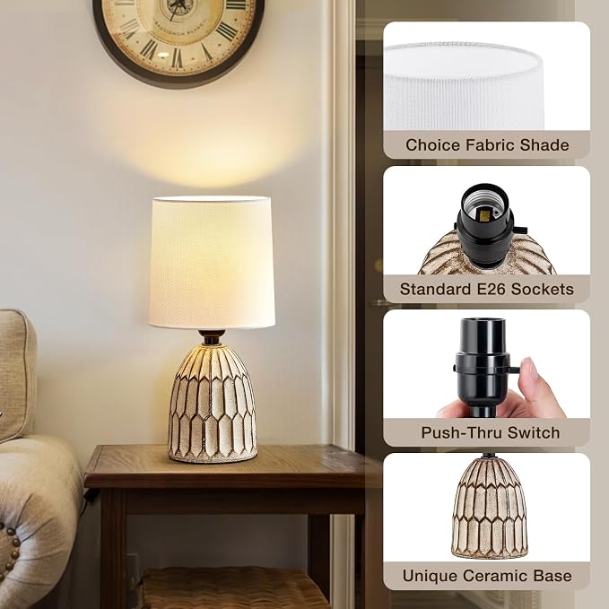 EJIAXIN Table Lamps Set of 2-13.5" Small Boho Lamp - Bedside Lamps - Farmhouse Rustic Ceramic Table Lamp for Bedroom, Living Room, Nightstand, Office, Side Desk Lamp, End Table Lamp - Image 5