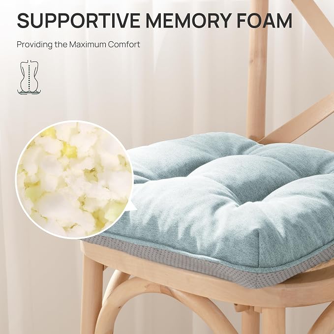 Love's cabin Memory Foam Chair Cushions Set of 4, 19 Inch, Light Blue | 19"x19"x3.5", Indoor & Outdoor Chair Seat Pads with Non-slip Bottom and Ties, for Dining, Kitchen, Office and Patio Chair - Image 4
