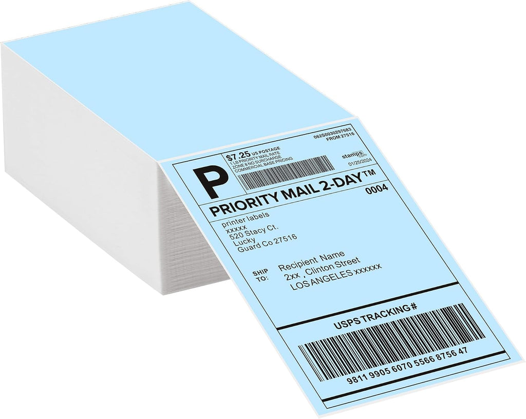 4"x6" Blue Direct Thermal Labels, 500 Fanfold Shipping & Address Label Paper, Self-Adhesive Stickers for Thermal Printer, 1 Stack by LuckyGuard