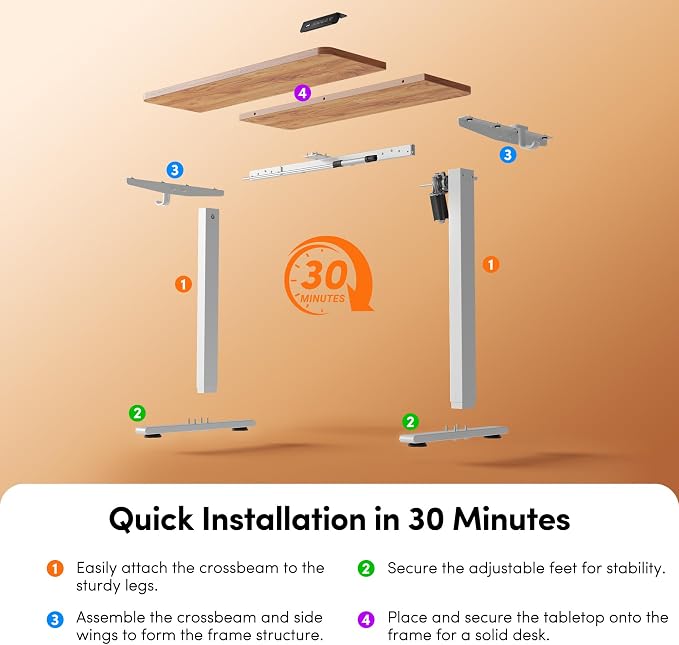 FEZIBO 48 x 24 Inches Electric Standing Desk Adjustable Height, 3 Memory Height Settings, Sit Stand Up Desk for Home Office & Computer Workstation, Light Rustic - Image 8