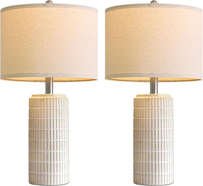 PoKat 23’’ Dimmable Table Lamps Set of 2 with Remote for Living Room, White | Modern Bedside Lamps for Bedroom, Stepless Adjustable, Farmhouse Ceramic Lamp for Nightstands, Blubs Included, No Battery - Image 8