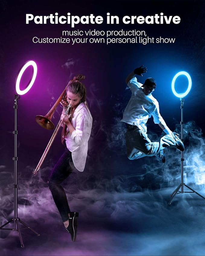 12'' Ring Light with Stand 72'' Tall & 2 Phone Holders,38 Color Modes Selfie Light with Tripod Stand, Big LED Ring Light for iPhone/Android/Camera,YouTube,Makeup - Image 3