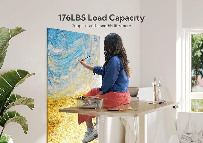 Claiks Electric Height Adjustable Standing Desk, 55x24 Inch, Nature | Smooth Height Adjustment, 3 Memory Presets, Cable Management Hub&Hook, Stable Steel Frame, 176lbs Capacity, Easy Assembly - Image 5