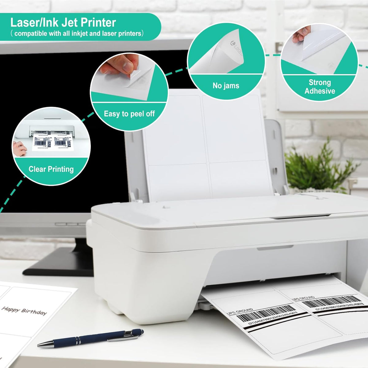 LLIKED 4"x5" Matte White Printable Address Stickers 120 Labels 30 Sheets - Image 4