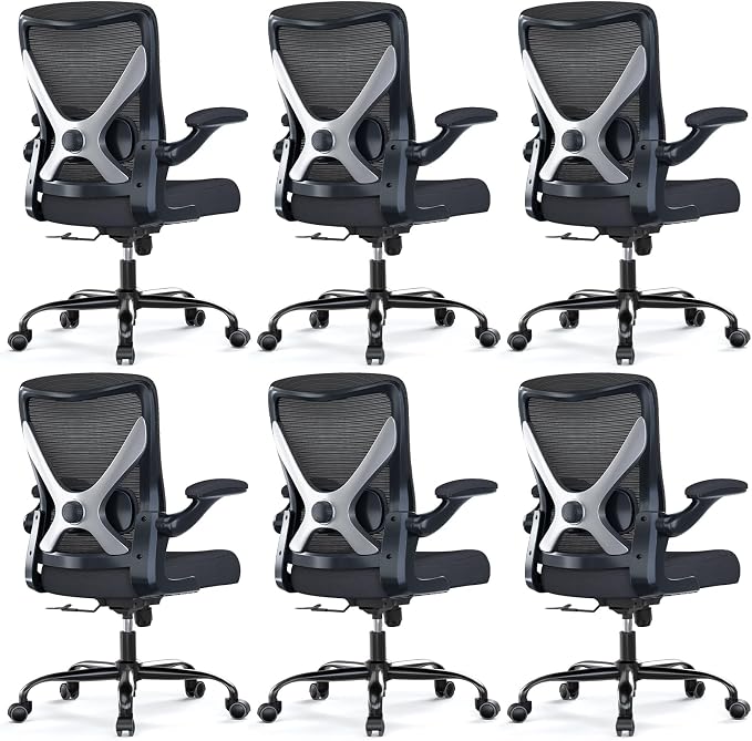 Office Chair: Mesh Ergonomic Desk Chair with 3D Lumbar & Swivel | 330LBS Computer Chair-Executive Task Chairs with Flip-up Arms Home Office Chairs Gaming Chair for Long Hours(Black-Pack of 6) by Ergalithic
