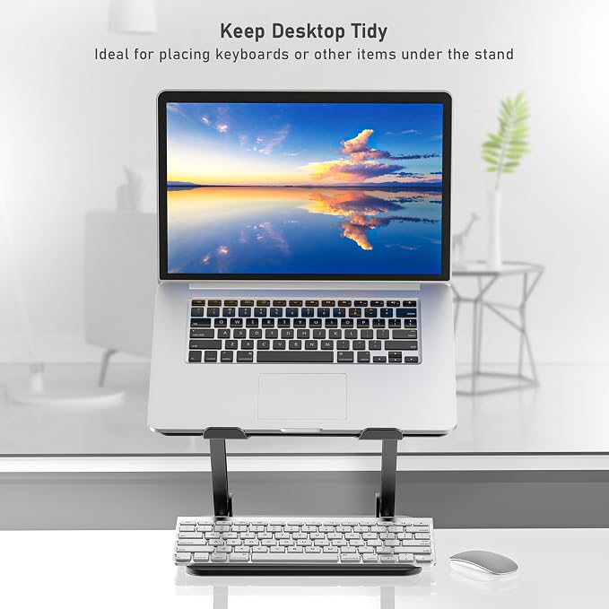 BoYata Laptop Stand, Adjustable Metal Desktop Riser, Up to 15 Inches, Black | Slide-Proof Silicone Pads and Protective Hooks Provide Stable Support for MacBook, Notebooks and Laptops up to 15 Inches - Image 7