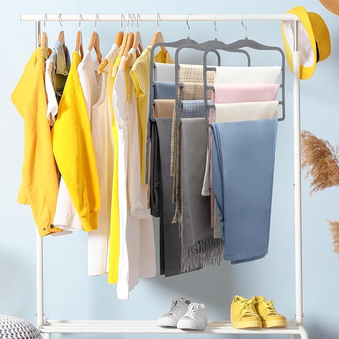 Closet Organizers and Storage,Pants Hangers Space Saving Velvet Hanger | Organization and Storage,Dorm Room Essentials for College Students Girls,Home Organization Scarf Jeans Hangers-2 Pack - Image 4
