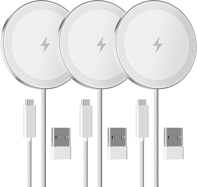 15W Wireless Charger for Apple MagSafe Charger, Magnetic Fast Charging Pad | Compatible for iPhone 17 16 15 14 13 12 Pro Max, AirPods-Slim Portable for Desk Bedside and Travel - 3 Pack, White by SMILESTATION